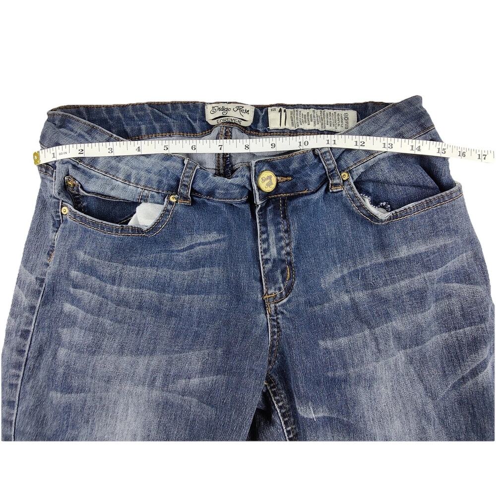 Indigo Rein Capri Jeans Juniors 11 Blue Medium Wash Distressed Cuffed 32x20 - Picture 4 of 9